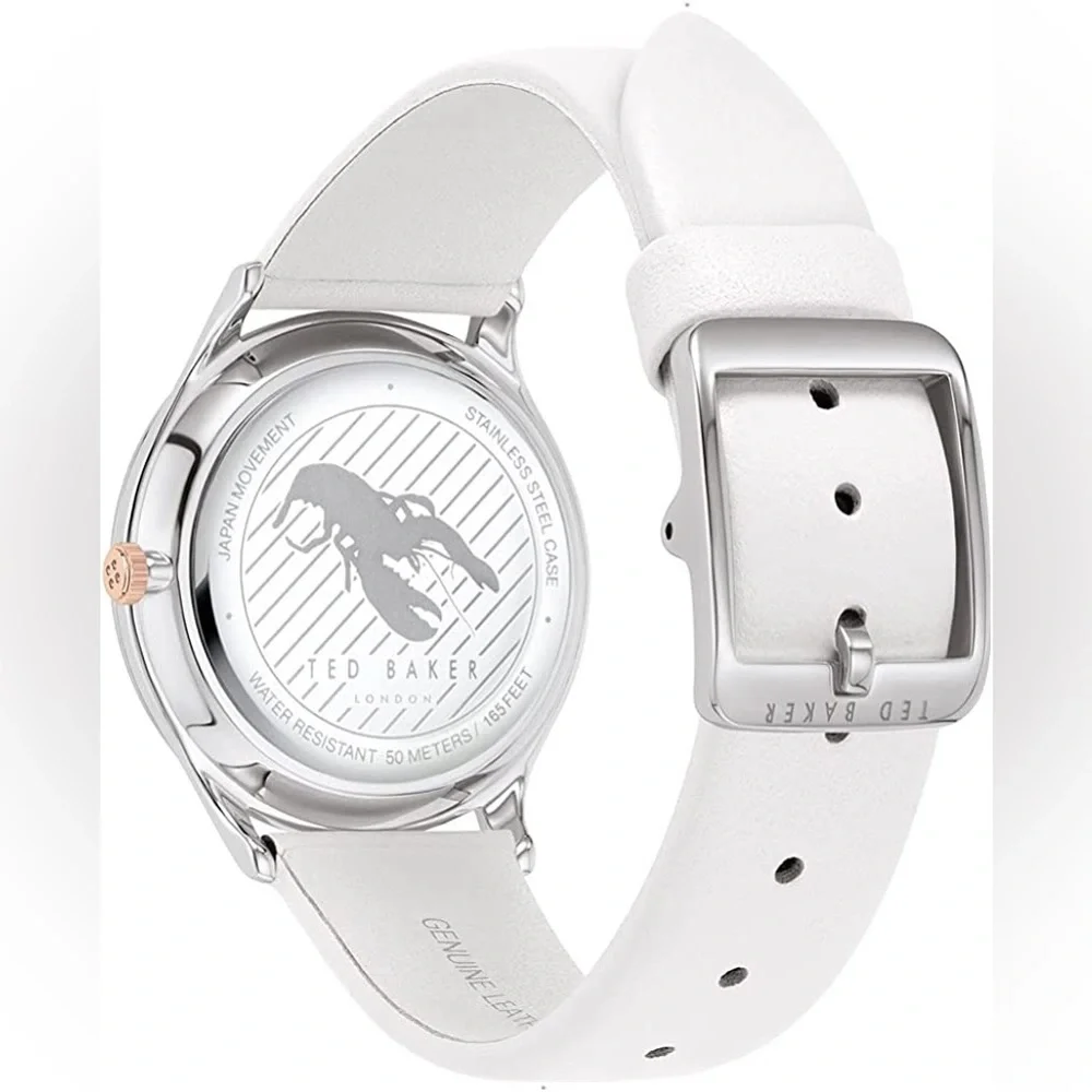 TED BAKER 36mm Belgravia Floral Printed Watch in White Leather Strap - Picture 3 of 14